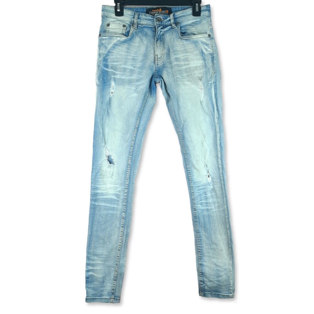 Copper Rivet Slim Fit Men Jeans Size 29 / 32 Ripped Distressed Light Wash